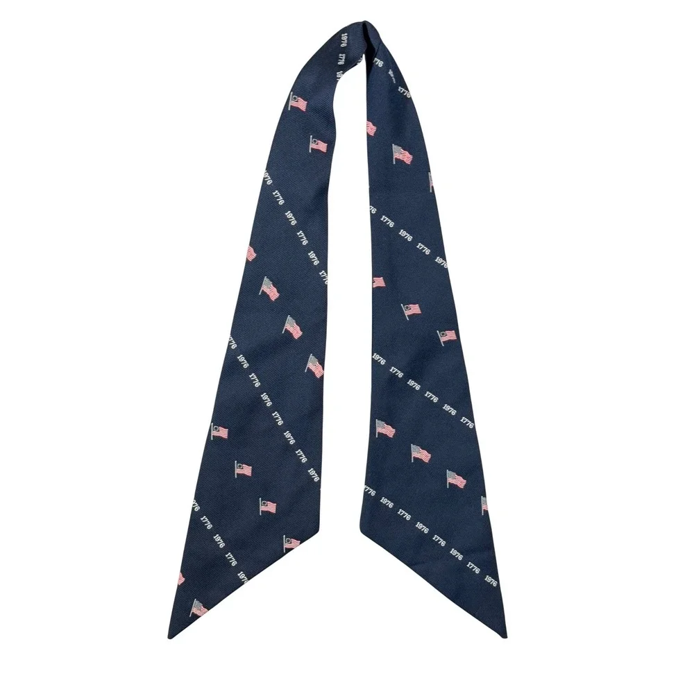 VTG American Flag Blue Bicentennial Scarf Neck Tie Navy Blue Patriotic 1776 1976